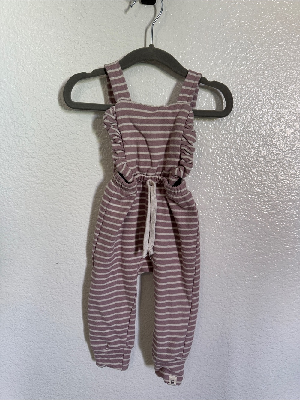 Striped Mauve & White Kids Romper Overalls